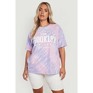 Plus Tie Dye Brooklyn Printed Oversized T-shirt  purple 46 Female