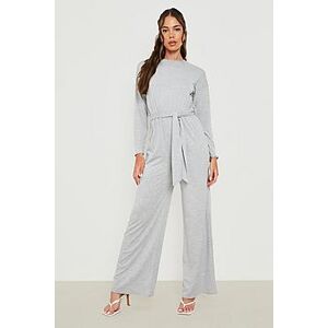 Long Sleeve Wide Leg Belted Jumpsuit  grey 40 Female