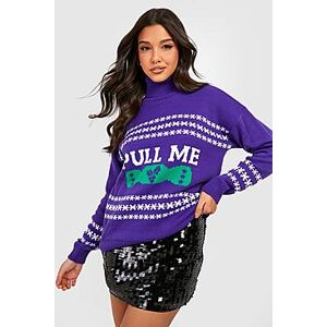 Pull Me Roll Neck Christmas Jumper  purple M Female