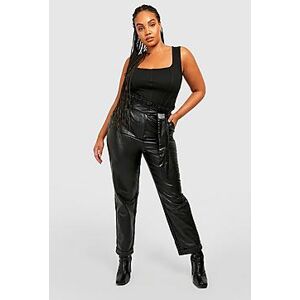 Plus Premium PU Leather Look Paper Bag Trousers  black 46 Female