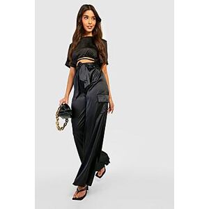 Satin Luxe Wide Leg Cargo Trouser  black 36 Female