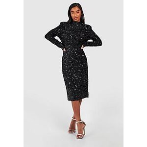 Petite Sequin Shoulder Pad Backless Midi Dress  black 34 Female