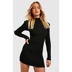 Two Tone Wide Rib Shoulder Pad Knitted Dress  black 40 Female