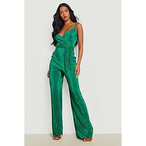 Tall Plisse Wrap Front Belted Wide Leg Jumpsuit  bright green 34 Female