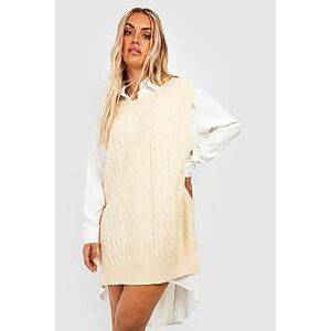 Plus Knitted Vest 2 In 1 Shirt Dress  stone 24-26 Female