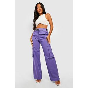 Petite Belted Cargo Jeans  purple M Female