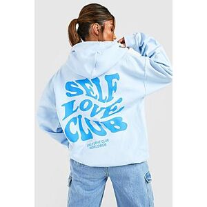 Self Love Club Slogan Oversized Hoodie  blue XL Female