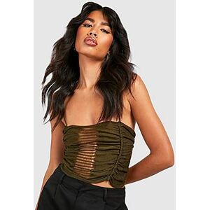 Ladder Detail Strappy Knitted Crop Top  khaki L Female