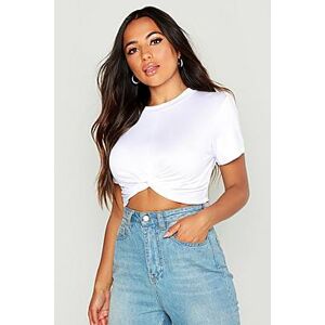 Petite Knot Front Cropped T-shirt  white 32 Female