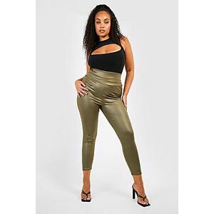 Plus Wet Look Sculpt Waist Leggings  khaki 54 Female