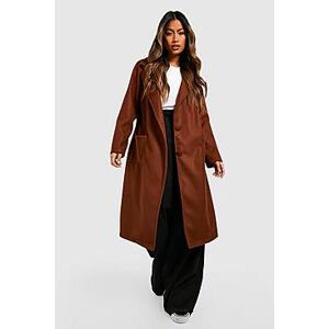 Oversized Wool Look Covered Button Detail Coat  chocolate M Female