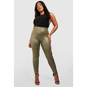 Plus High Waisted Wet Look Legging  khaki 52 Female