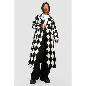 Diamond Checkerboard Wool Look Coat  black M Female