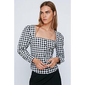 Get On Top Gingham Puff Sleeve Blouse  black XL Female