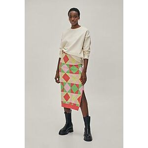 Square Design Argyle Knit Split Hem Midi Skirt  multi S Female