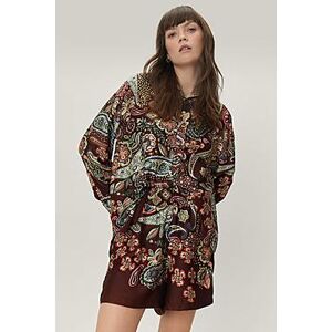 Paisley Print Satin Loose Runner Shorts  chocolate 34 Female