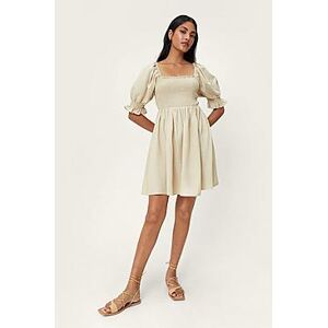 Linen Shirred Detail Mini Dress  natural 34 Female