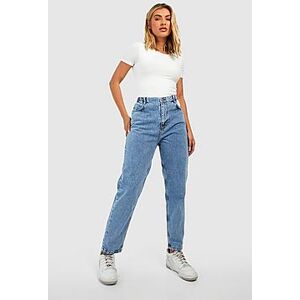 Acid Wash Comfort Waist Mom Jeans  acid wash light blue 34 Female