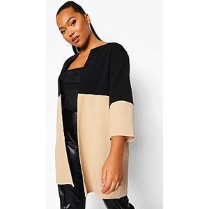 Plus Colour Block 3 Quarter Sleeve Duster Coat  stone 46 Female