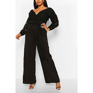 Plus Lace Off The Shoulder Wide Leg Jumpsuit  black 52 Female