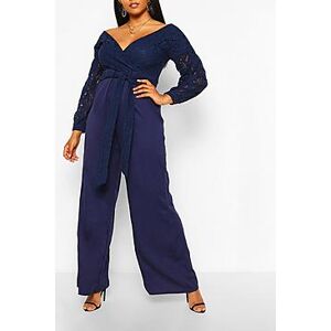 Plus Lace Off The Shoulder Wide Leg Jumpsuit  navy 48 Female