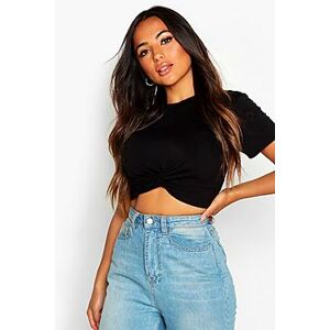 Petite Knot Front Cropped T-Shirt  black 32 Female
