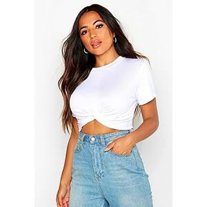 Petite Knot Front Cropped T-Shirt  white 32 Female