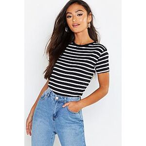 Petite Striped Boxy Fit T-Shirt  black 32 Female