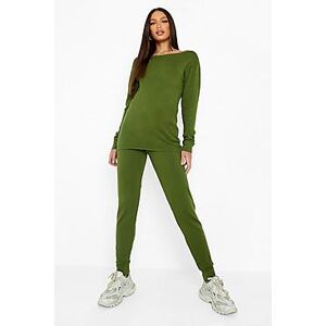 Tall Slash Neck Light Knitted Co-Ord  khaki S Female