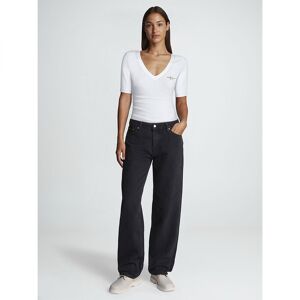 Calvin Klein Jeans Woven Label Rib T-shirt Med Korte ærmer Hvid M Kvinde