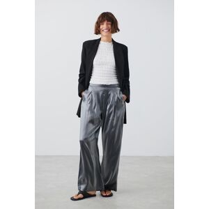 Gina Tricot - Fluid metallic trousers - Vide bukser- Silver - XS - Female  Female Silver