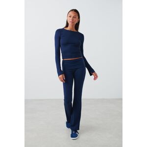 Gina Tricot - Soft touch folded trouser - yoga-pants- Blue - M - Female  Female Blue