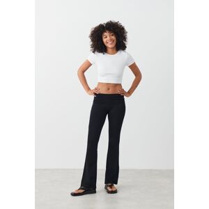 Gina Tricot - Soft touch folded trouser - flare bukser- Black - XS - Female  Female Black