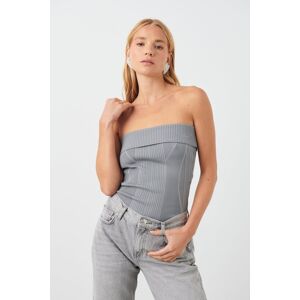 Gina Tricot - Knitted tube top - bandeau-topper- Grey - XL - Female  Female Grey