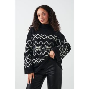 Gina Tricot - Jacquard knitted sweater - Striktrøjer- Black - M/L - Female  Female Black