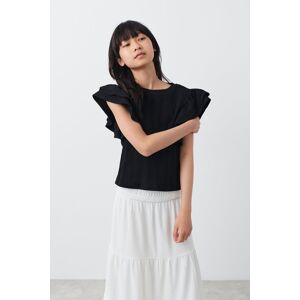 Gina Tricot - Y double frill top - young-tops- Black - 158/164 - Female  Female Black