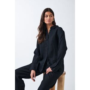 Gina Tricot - Linen shirt - hørskjorter- Black - M - Female  Female Black