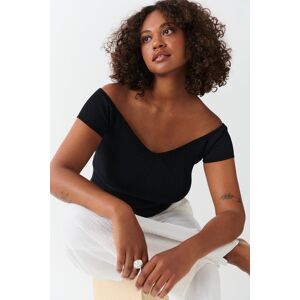 Gina Tricot - Heart shape rib top - off shoulder-top- Black - L - Female  Female Black