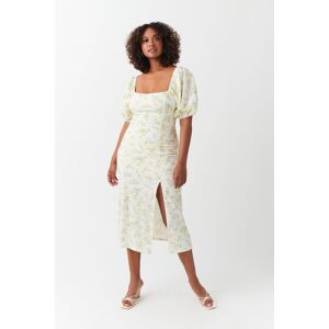 Gina Tricot - Puff sleeve midi dress - blomstrede kjoler- White - XL - Female  Female White