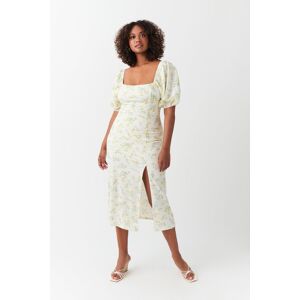 Gina Tricot - Puff sleeve midi dress - blomstrede kjoler- White - M - Female  Female White