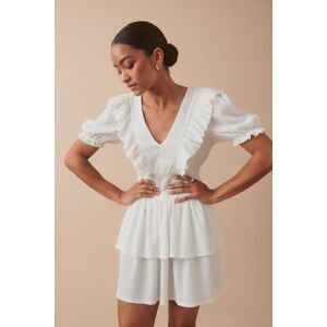 Gina Tricot - Smock frill dress - korte kjoler- White - L - Female  Female White