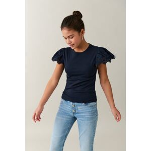 Gina Tricot - Y frill rib top - young-tops- Blue - 134/140 - Female  Female Blue