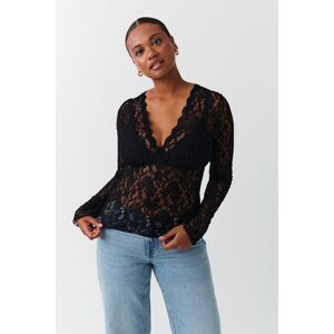 Gina Tricot - V-neck lace top - blondetoppe- Black - S - Female  Female Black