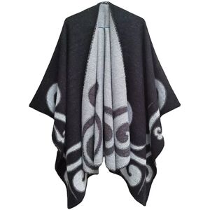 Poncho-tørklæde til kvinder Vendbart oversized poncho-kappe-tæppe-cardigans med tryk black