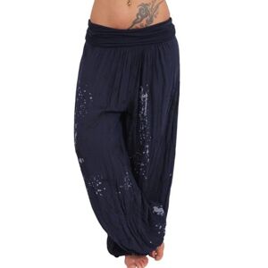 Kvinnor Boho Harem Pants Yoga Casual Baggy Hareem Byxa navy XL