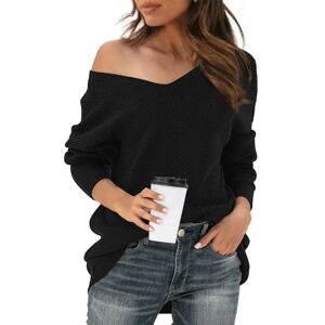 Waner 2023 Kvinder off-Shoulder V-hals sweater Løs Bat Wing Langærmet strikket sweater Pullover