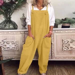 Dame overalls Dungarees Romper Baggy Playsuit Bomuld Linned Jumpsuit Yellow M