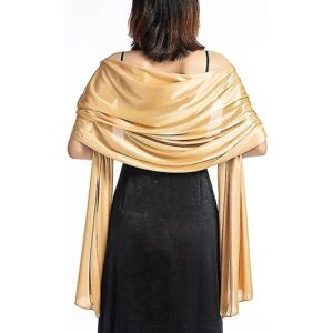 Sjaler Kjoler Aftenfest Wrap Bryllup Satin Pure Color Cape Shrugs Boleros200*70cmChampagne Guld Champagne Gold 200*70cm