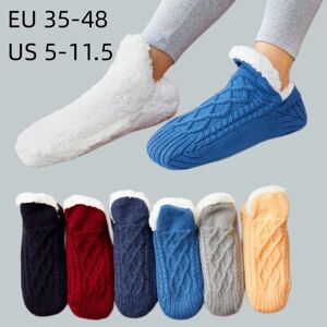 JIUSAIRUI Kvinder strikket tøffelsokker Hyggelige fuzzy sokker skridsikre sokker vinter indendørs dobbeltlags tøffelsokker Khaki M EU 40-42