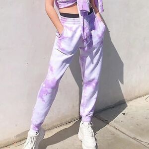 Dame elastiske højtaljede baggy bukser style1 purple L